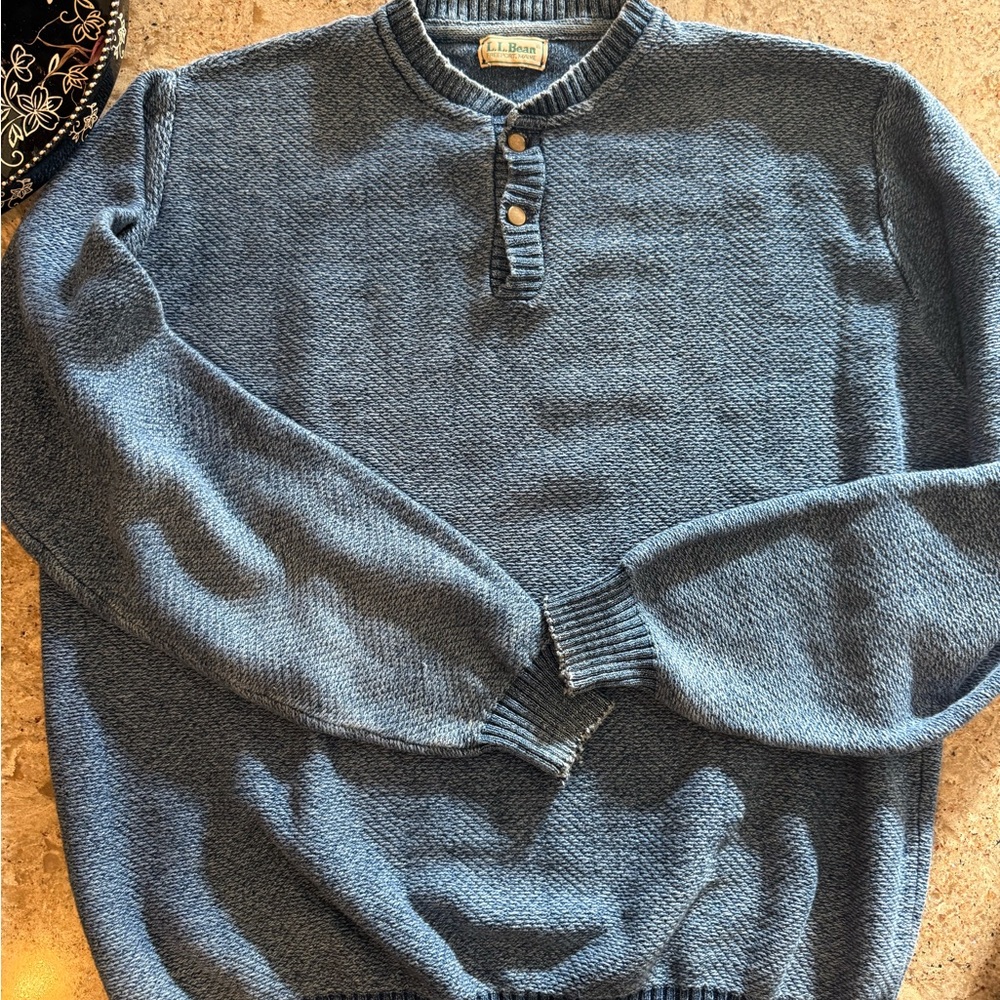 Vintage L.L. Bean Men’s XL Blue Snap Button Henley Pullover Classic Knit Sweater